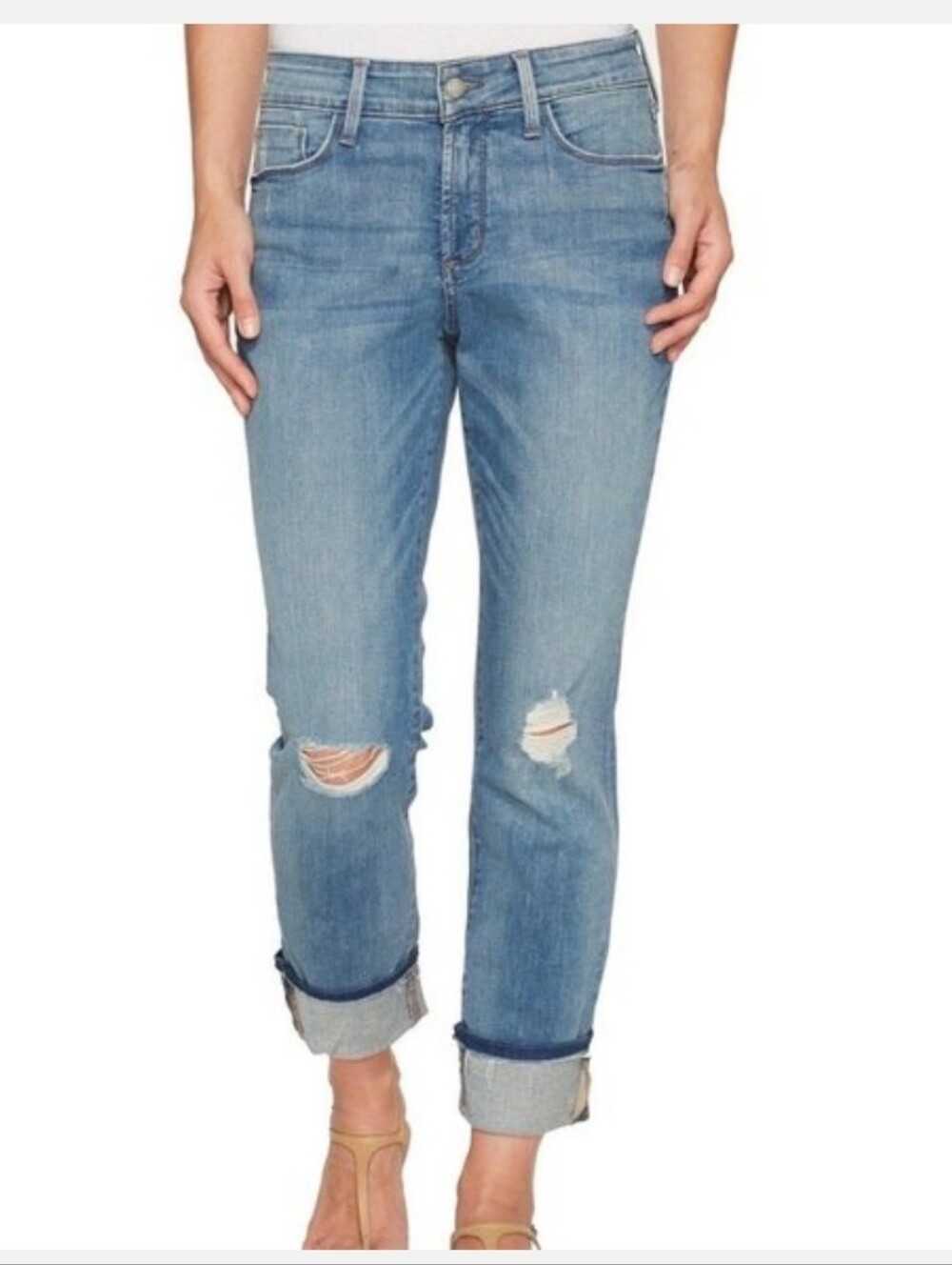 NYDJ MARNIE PALOMA RIPS BOYFRIEND JEANS DISTRESSED  ROLLED HEM 6